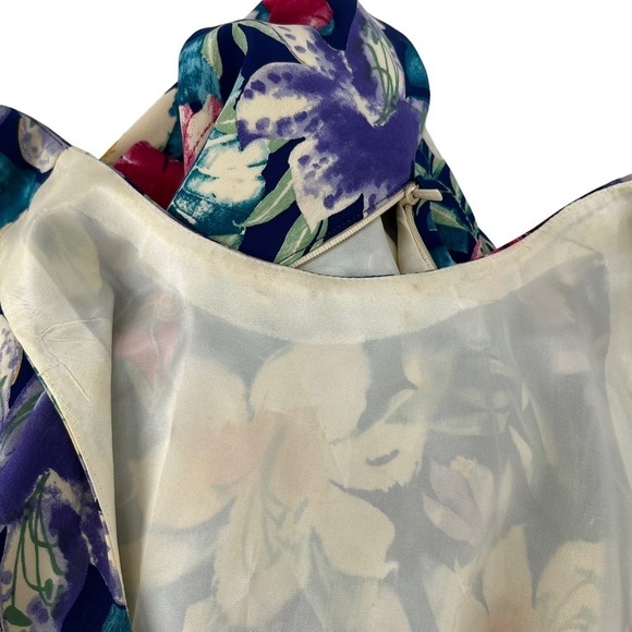 Vintage Maggy London Silk Mini Dress Hawaiian Tropical Floral Colorful 8 Petite - Picture 11 of 12